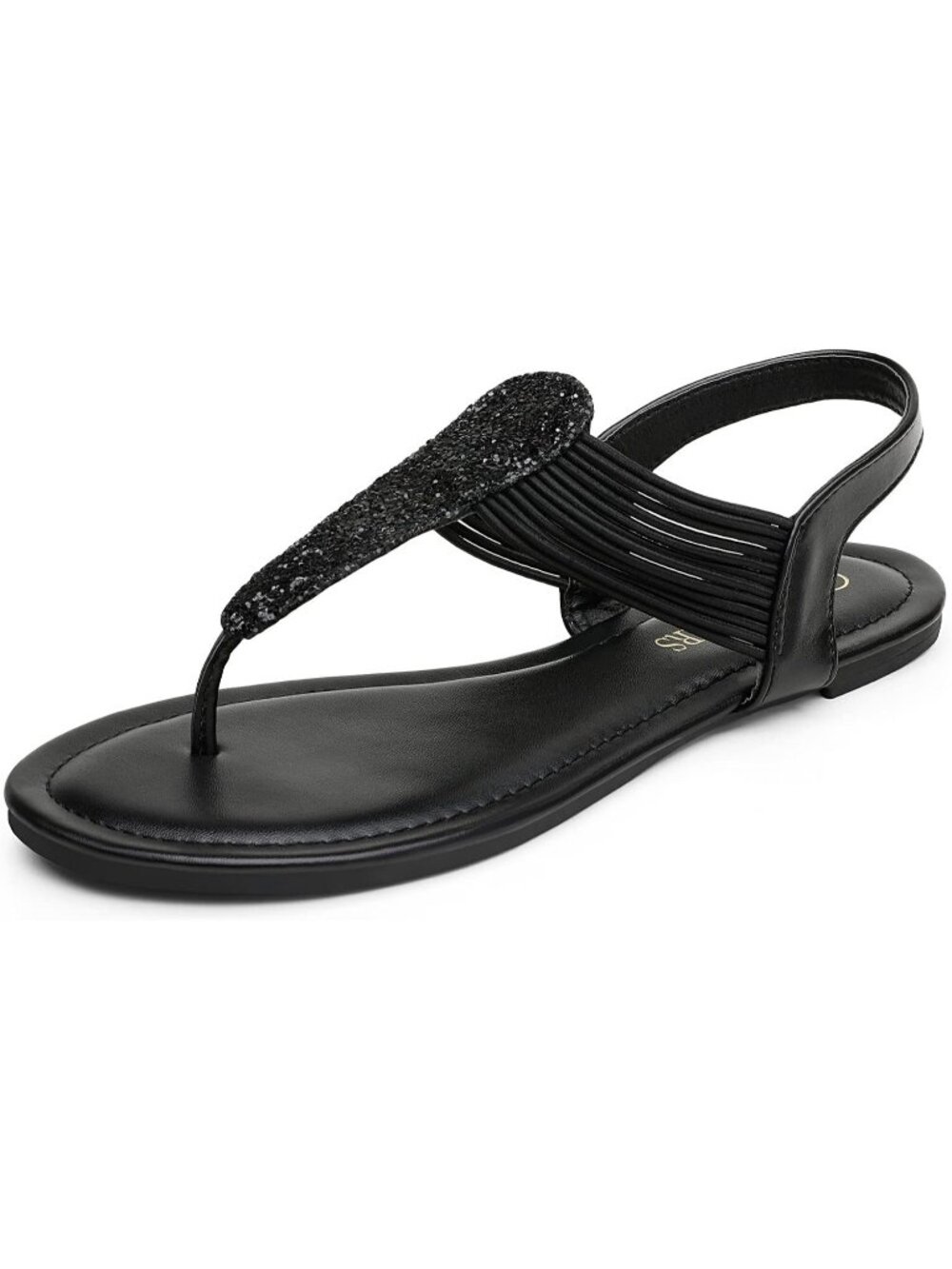 Women's Black Flats Elastic Strappy String Thong T Strap Dressy Summer Sandals